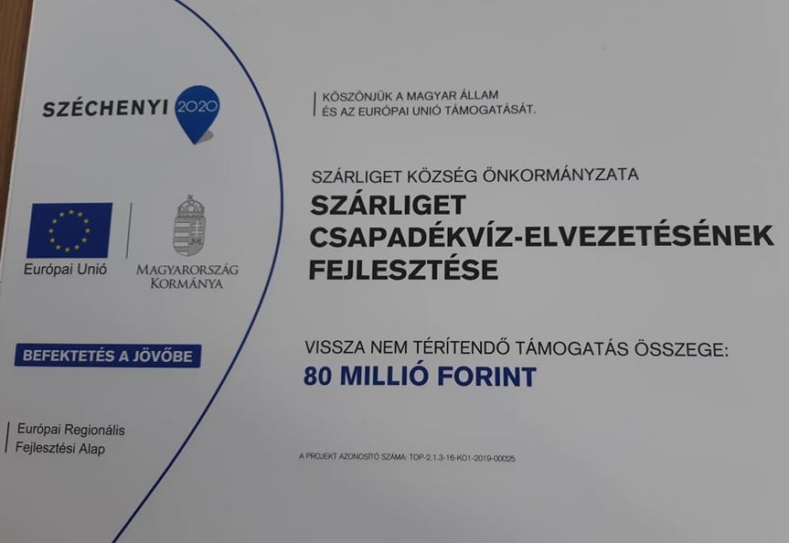 A csapadékvíz-elvezetési projekt tájékoztató táblája